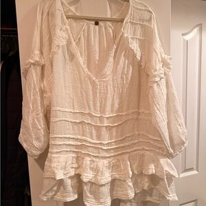 Free People Cream Ruffled Blouse